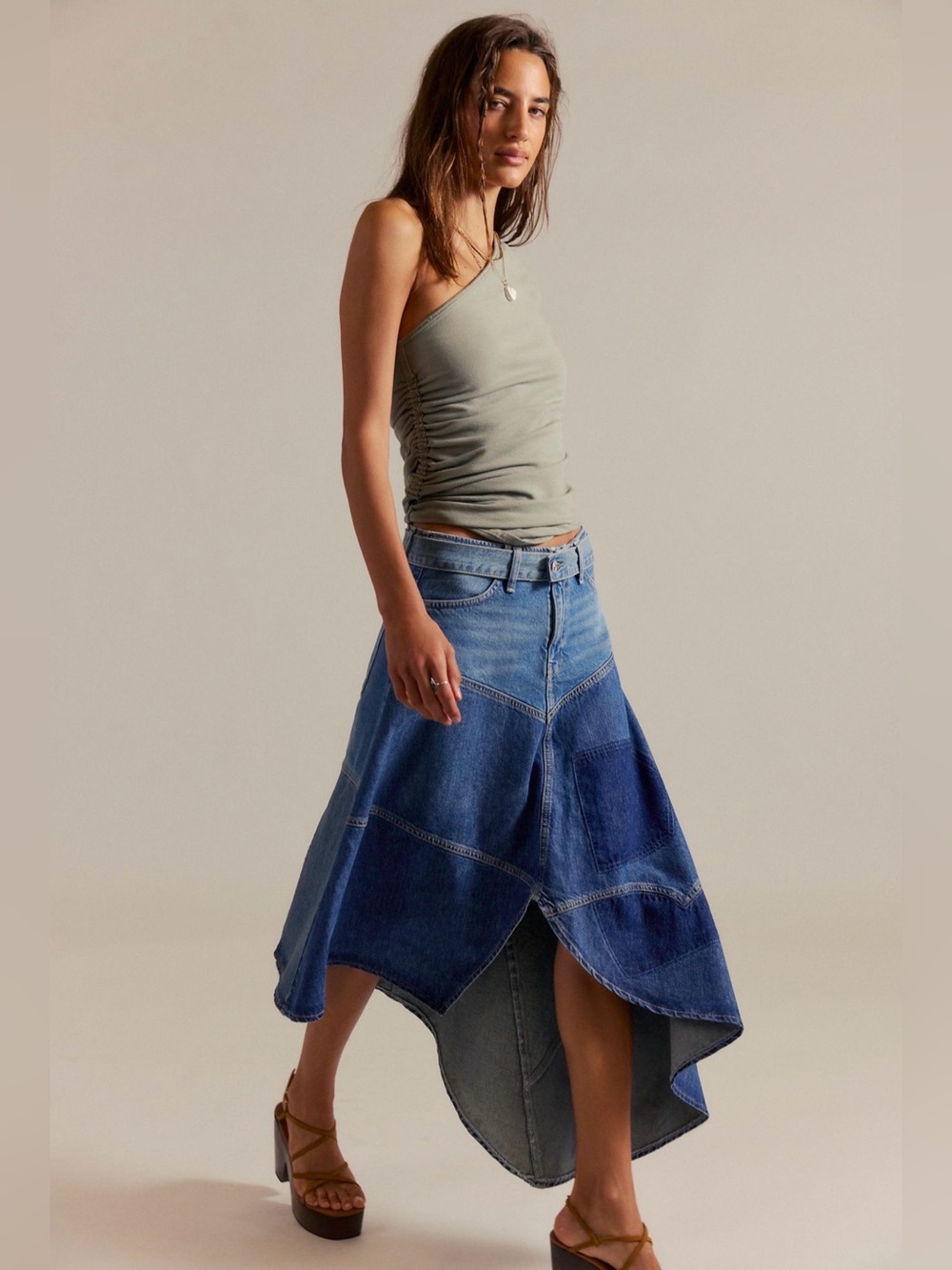 Free People We The Free Piece Of Work Denim Midi Skirt NWT Size 25